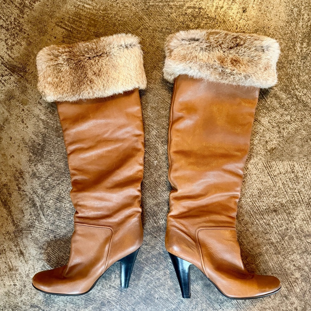 Vicinity Italian Leather Knee-High Vintage Boots with Fur Lining